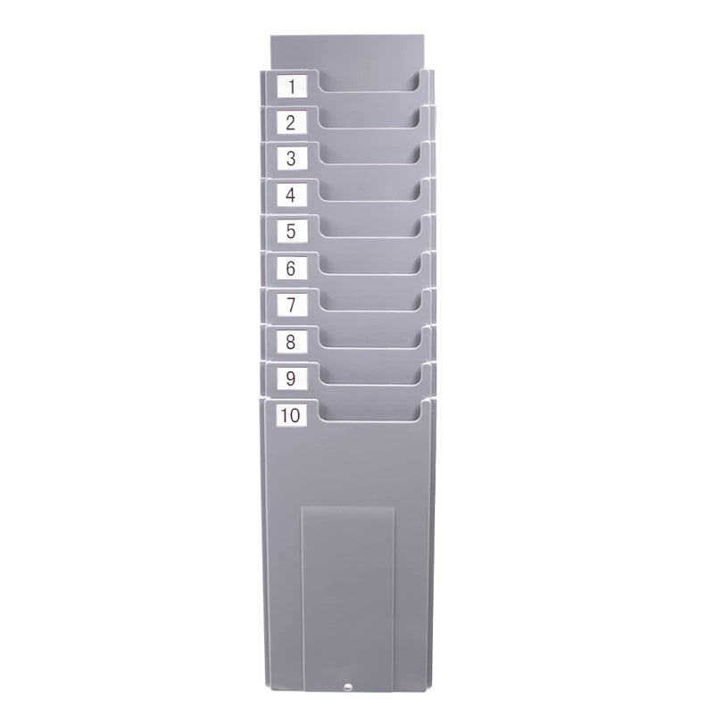 NADAMOO Time Cards Rack Retractable Time Card Holder with 10-Pocket,Plastic Wall Mounted Cards Holder Compatible with Time Card Machine Attendance Recorder Punch Clock for Office, Gray - Image 1